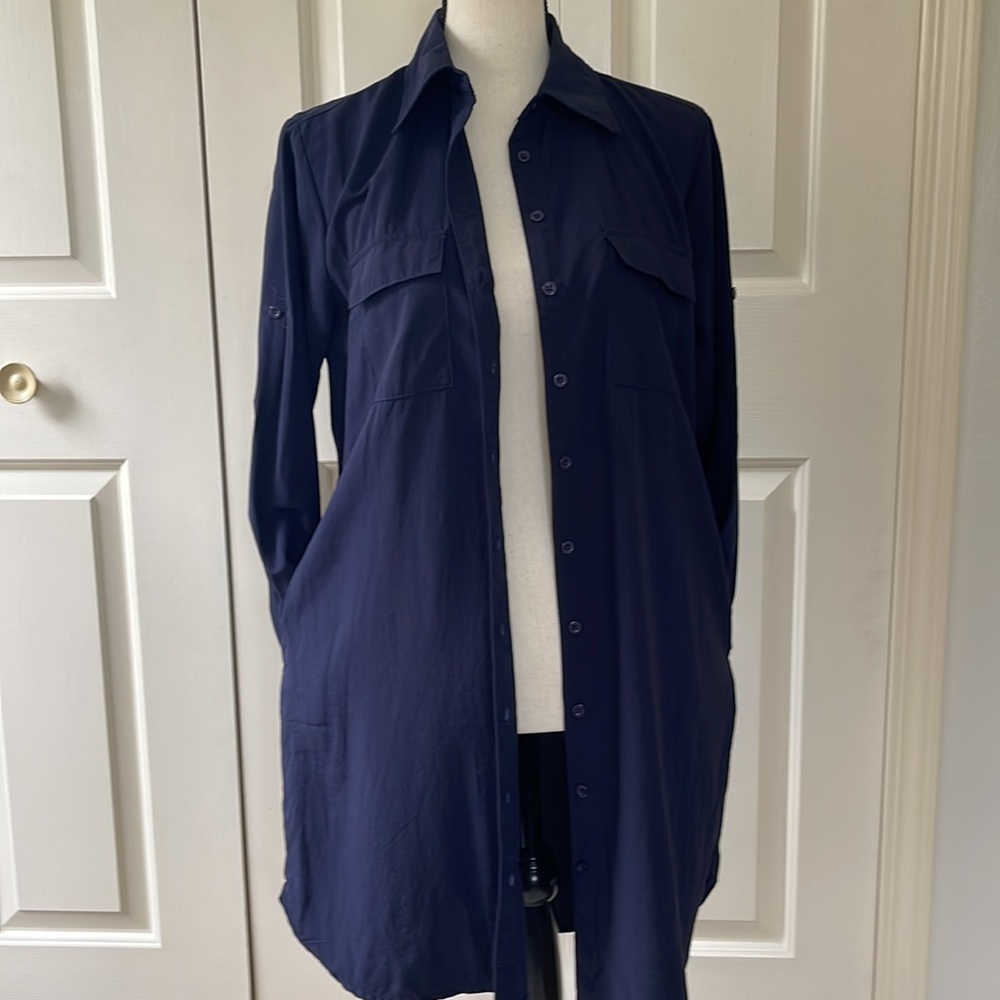 SMX Navy Blue Button Down Long Sleeve Shirt Dress. Size S
